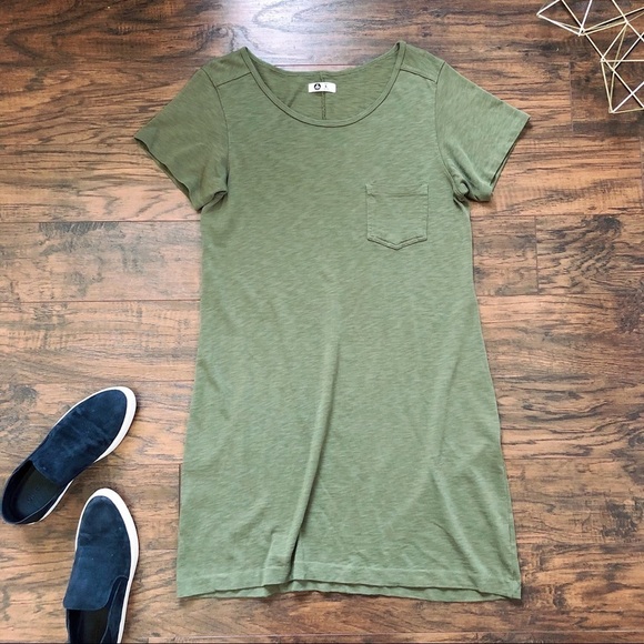 American Giant • premium t-shirt dress supima cotton mini green knit pocket - Picture 2 of 10